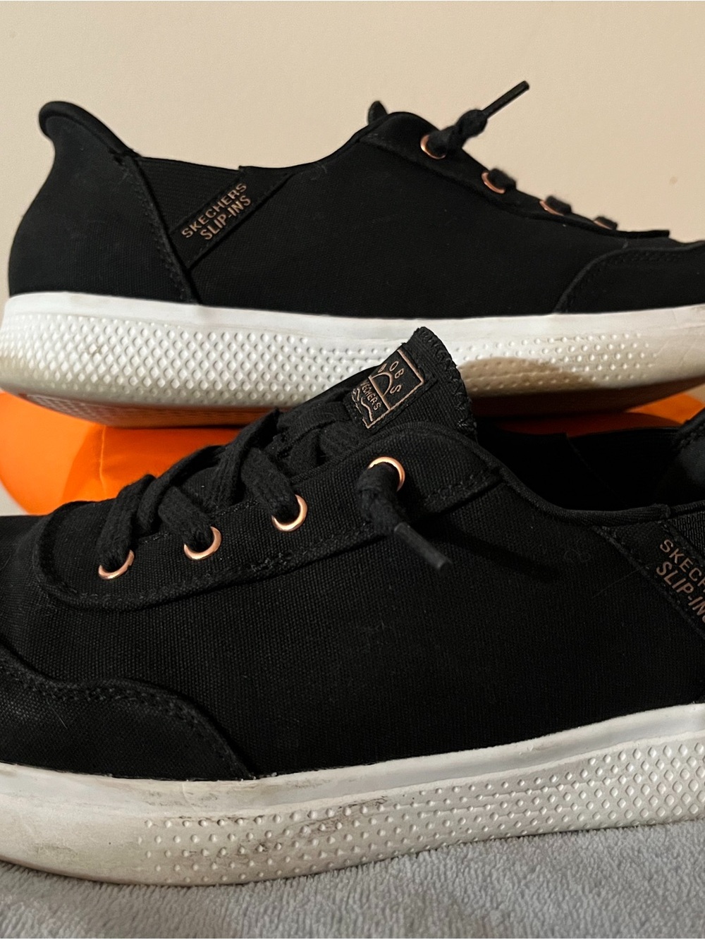 Skechers Black Canvas Sneakers with White Sole